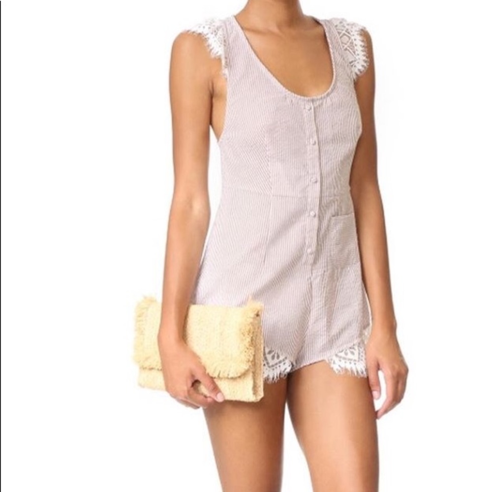 For Love & Lemons Seersucker & Lace Romper